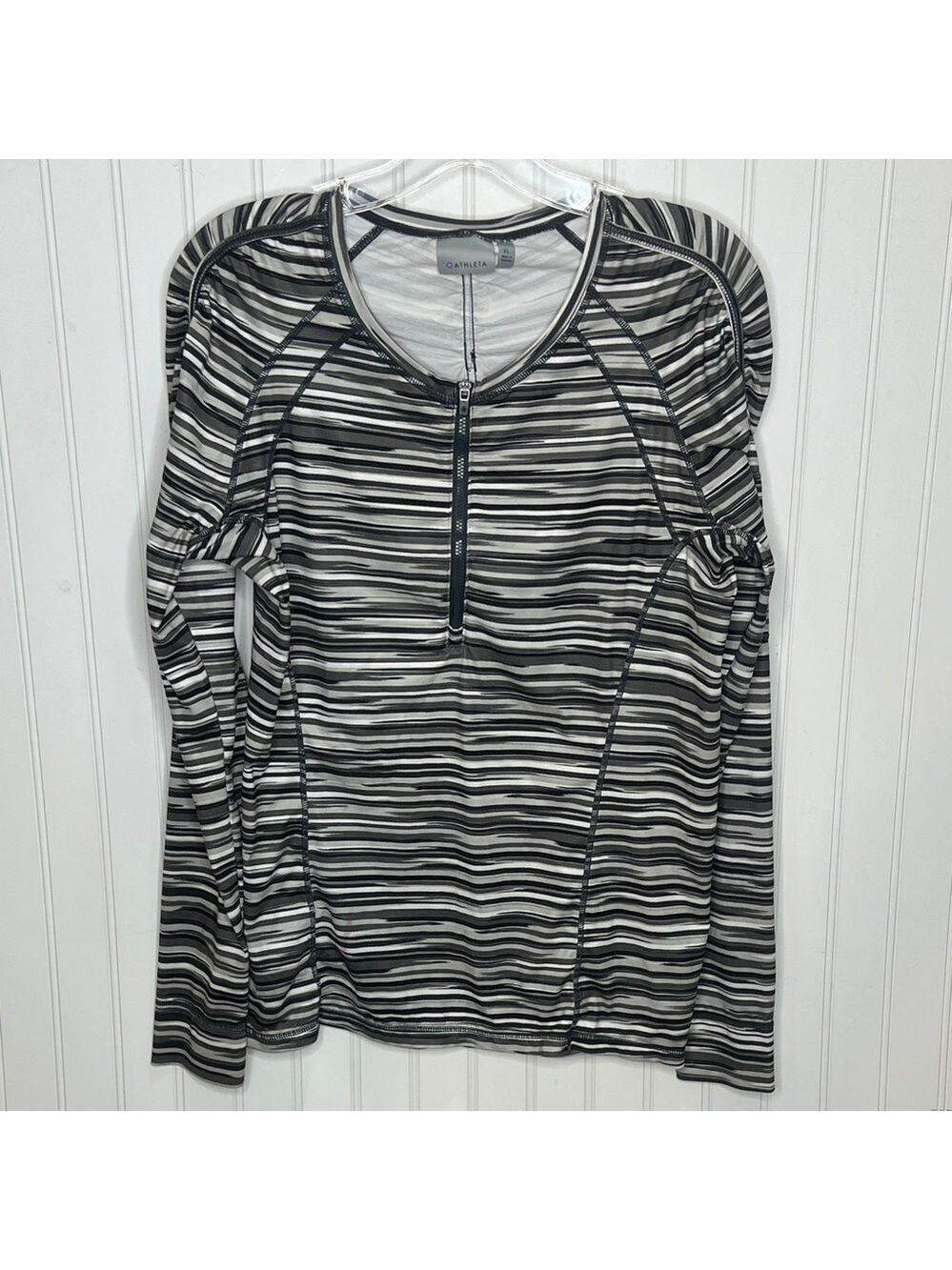 Athleta Black and Gray Striped Long Sleeve Quarter Zip Size XL